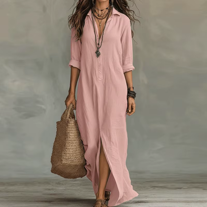 Black Button-Front Bohemian Shirt Maxi Dress