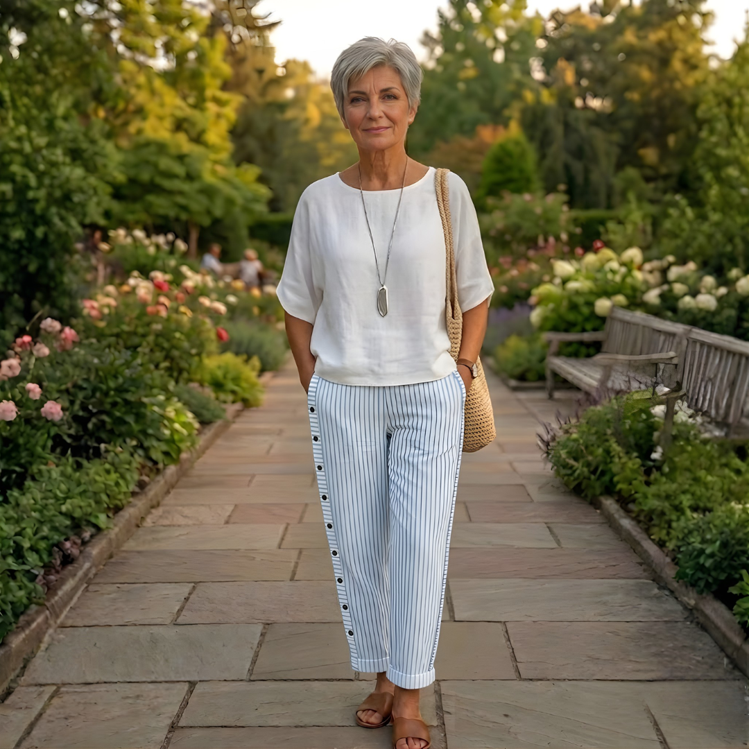 Amy | Stylish Striped Button Pants