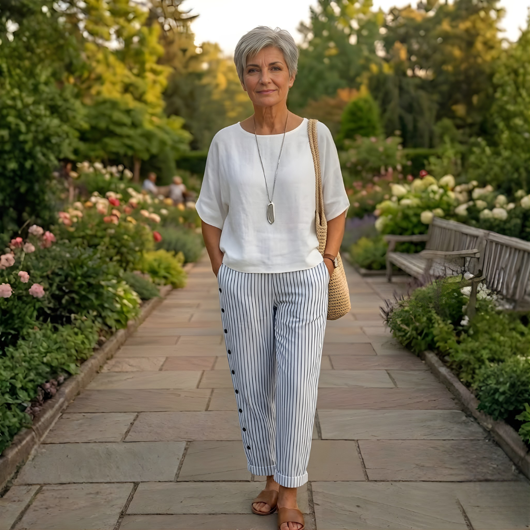 Amy | Stylish Striped Button Pants