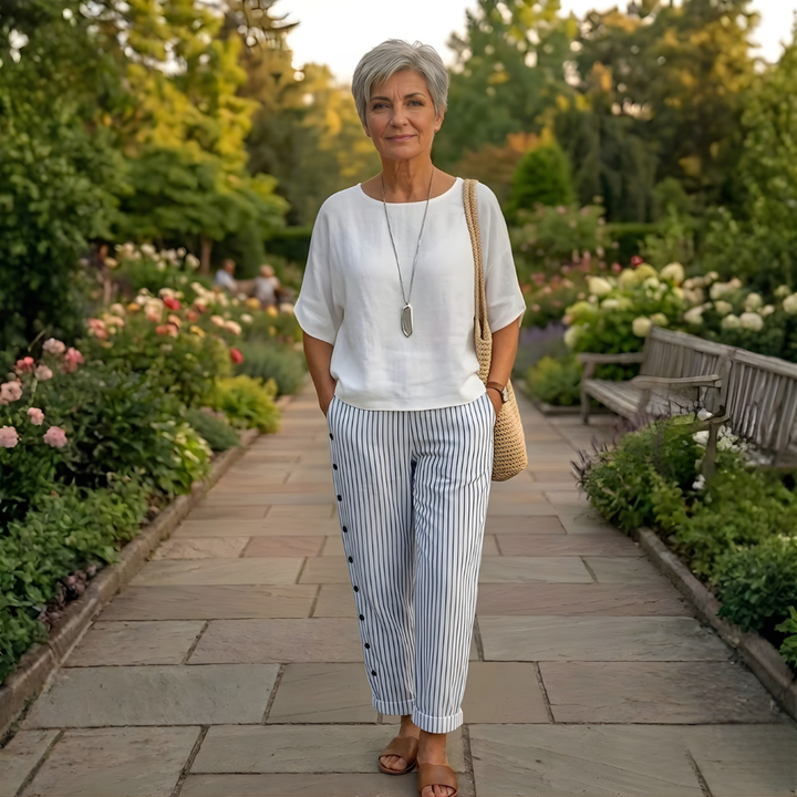 Amy | Stylish Striped Button Pants