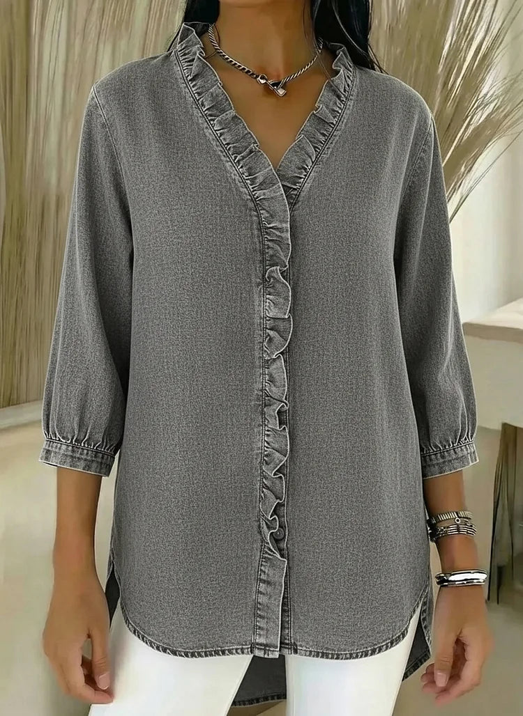 Vera | Casual Denim Shirt With V Neck