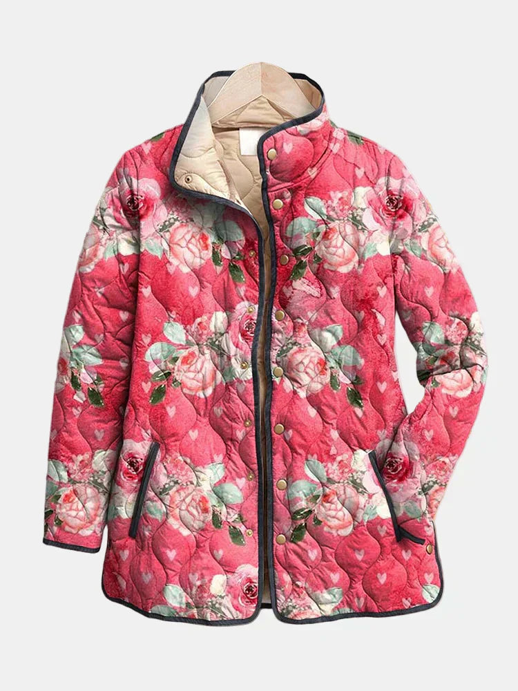 Avenli | Charming Pink Floral Print Quilted Jacket