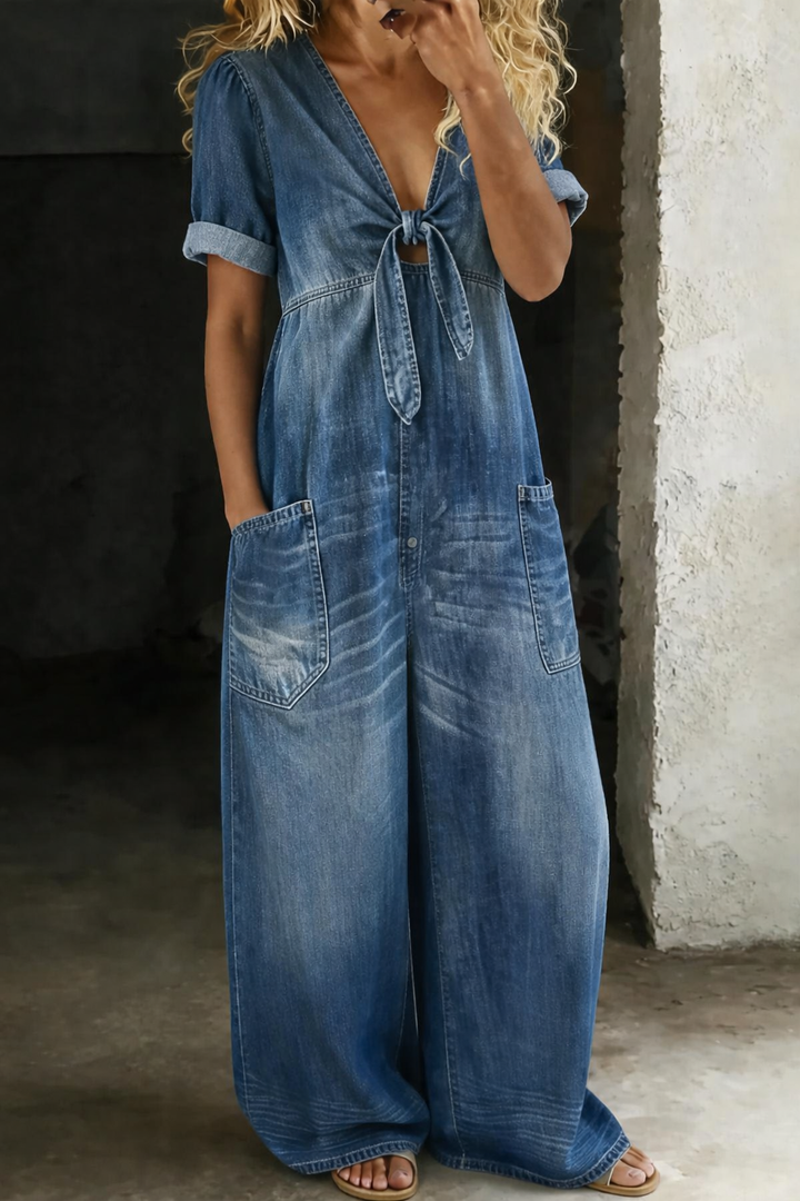 Maya | V Neck Short Sleeve Jumpsuit