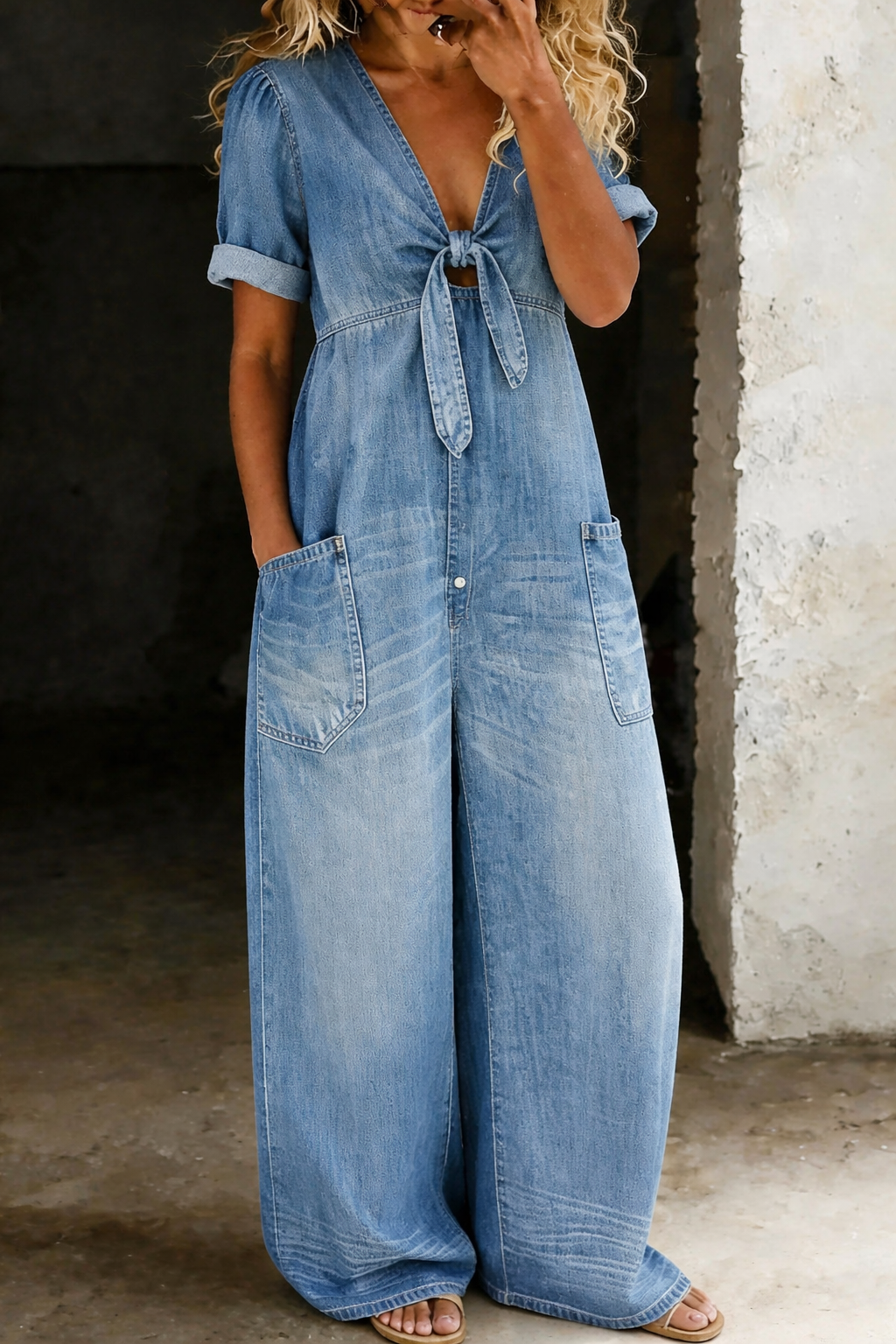 Maya | V Neck Short Sleeve Jumpsuit