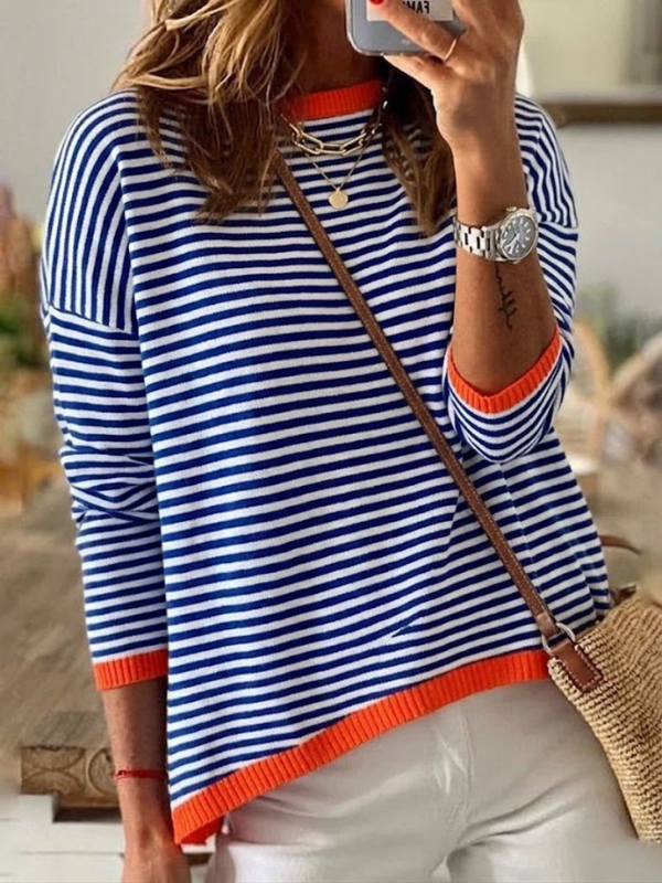Sophie™ — Timeless Blue & White Striped Long Sleeve Blouse