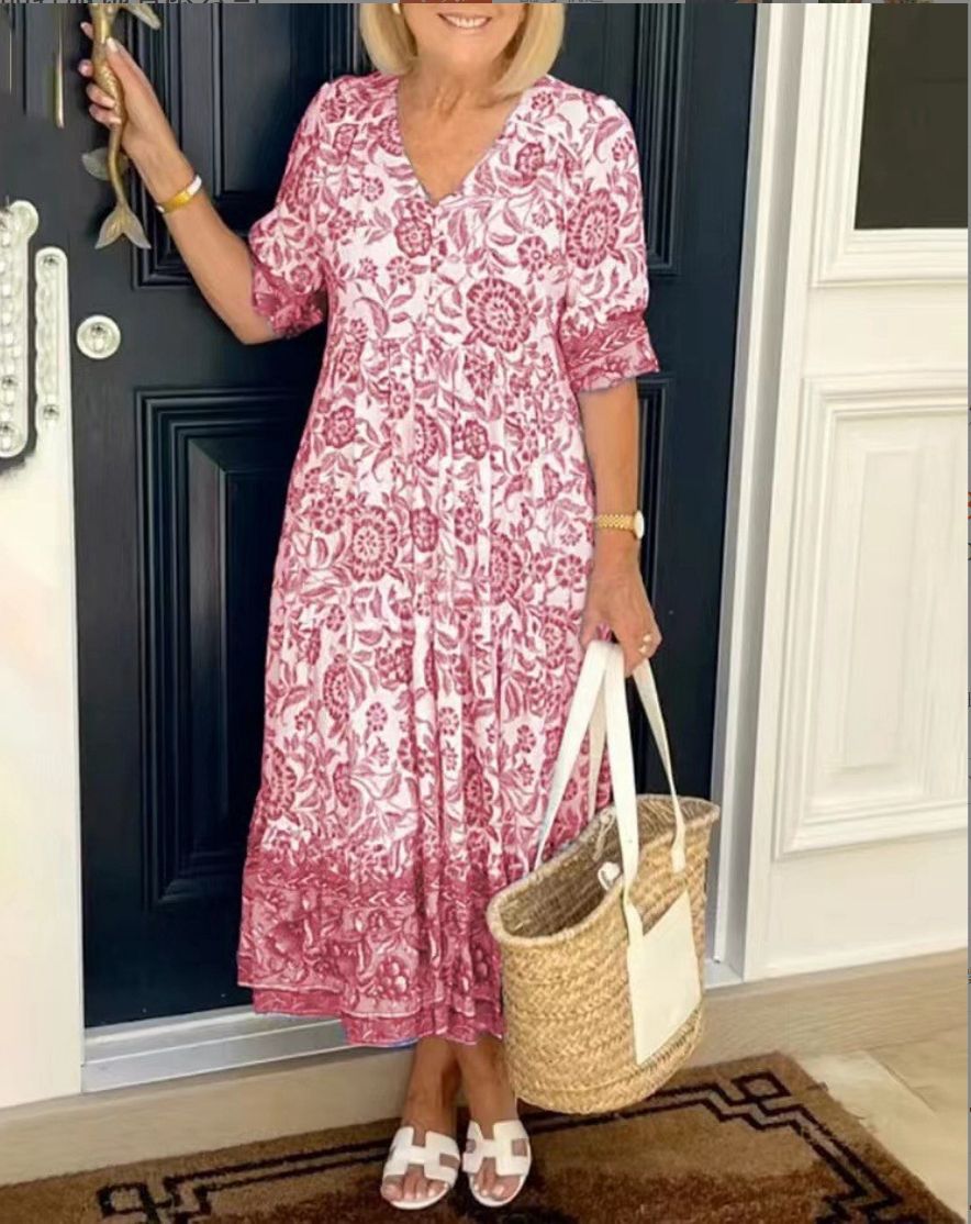 Azariah - Elegant Floral Dress With V-Neck