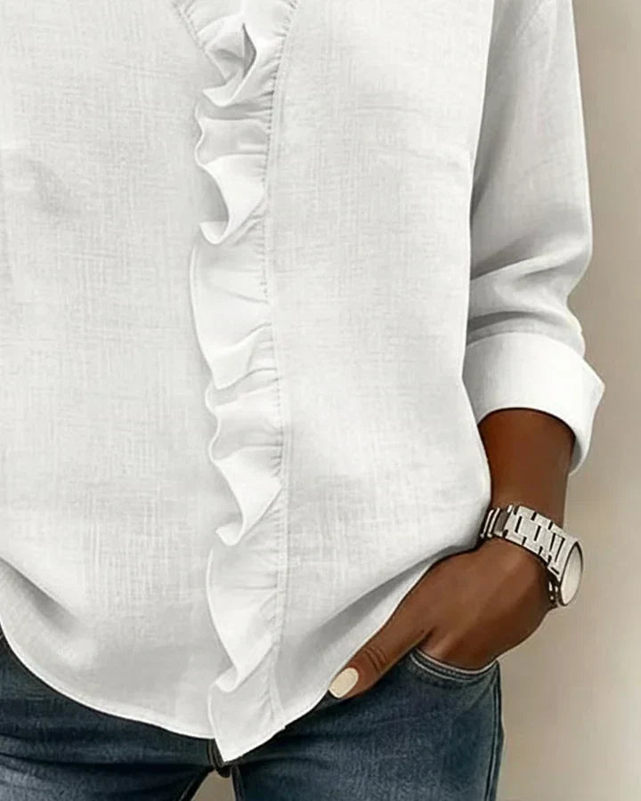 LUNA | Blouse with Ruffles, V-Neck and Long Sleeves