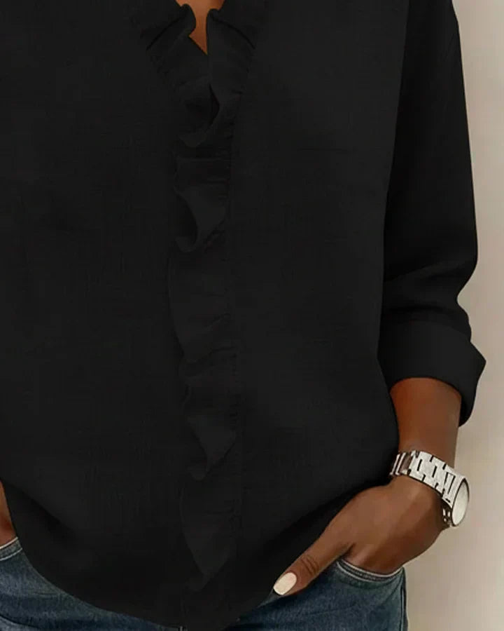 LUNA | Blouse with Ruffles, V-Neck and Long Sleeves