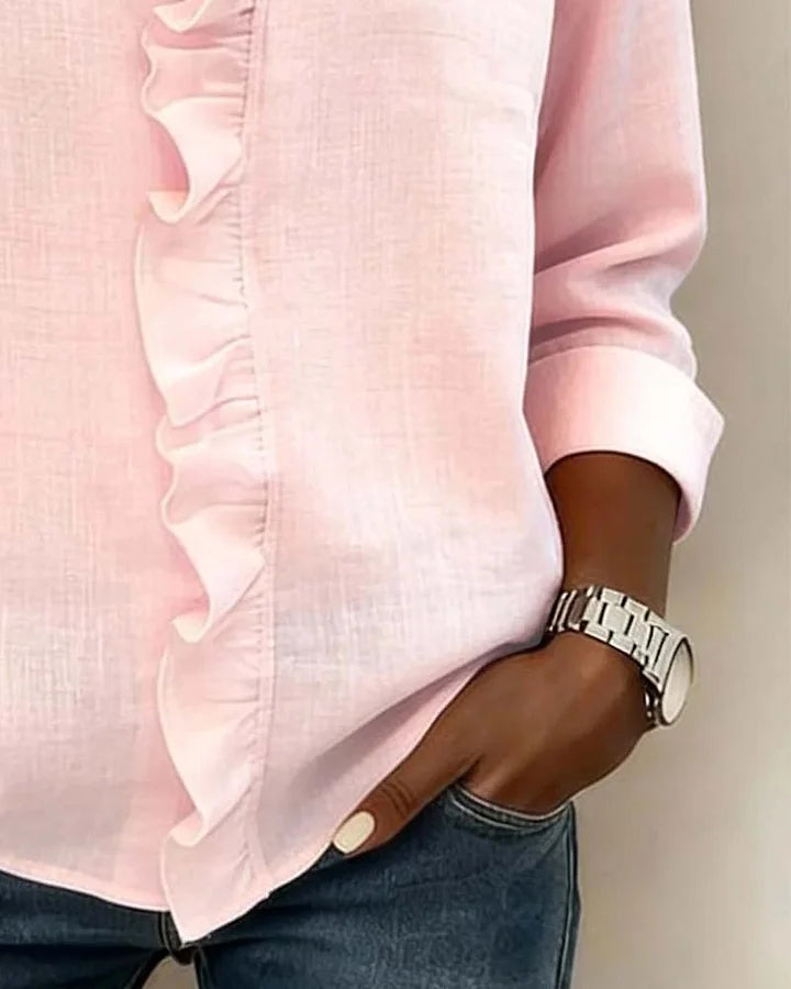 LUNA | Blouse with Ruffles, V-Neck and Long Sleeves