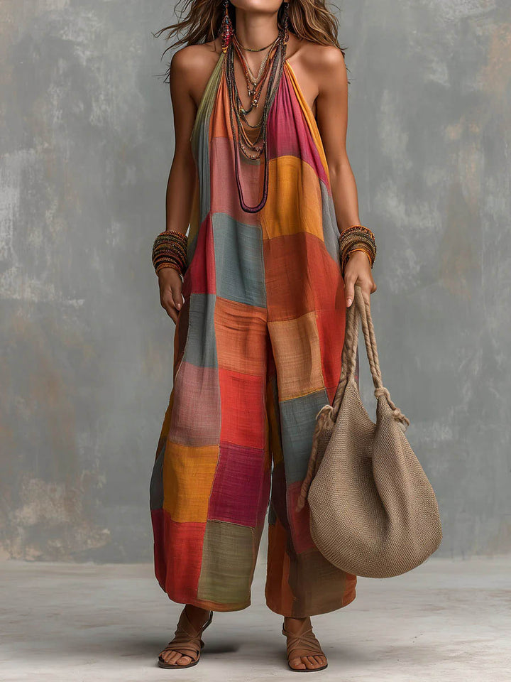 Tarevia - Halter Neck Patchwork Jumpsuit