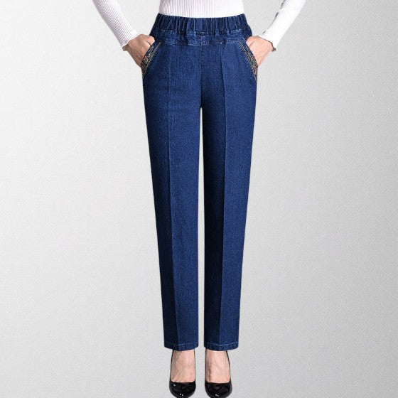 Olivia - Women's jeans with side pockets and elastic waistband